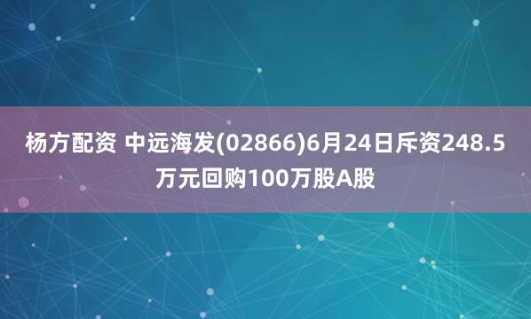 杨方配资 中远海发(02866)6月24日斥资248.5万元回购100万股A股
